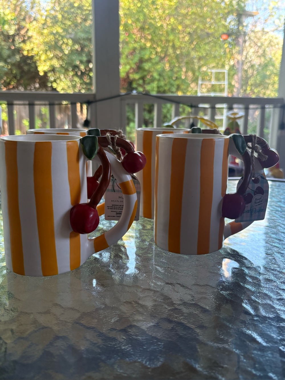 Set of 4 Hand-Painted Cherry Ceramic Mugs | Italian Café Inspired | NWT